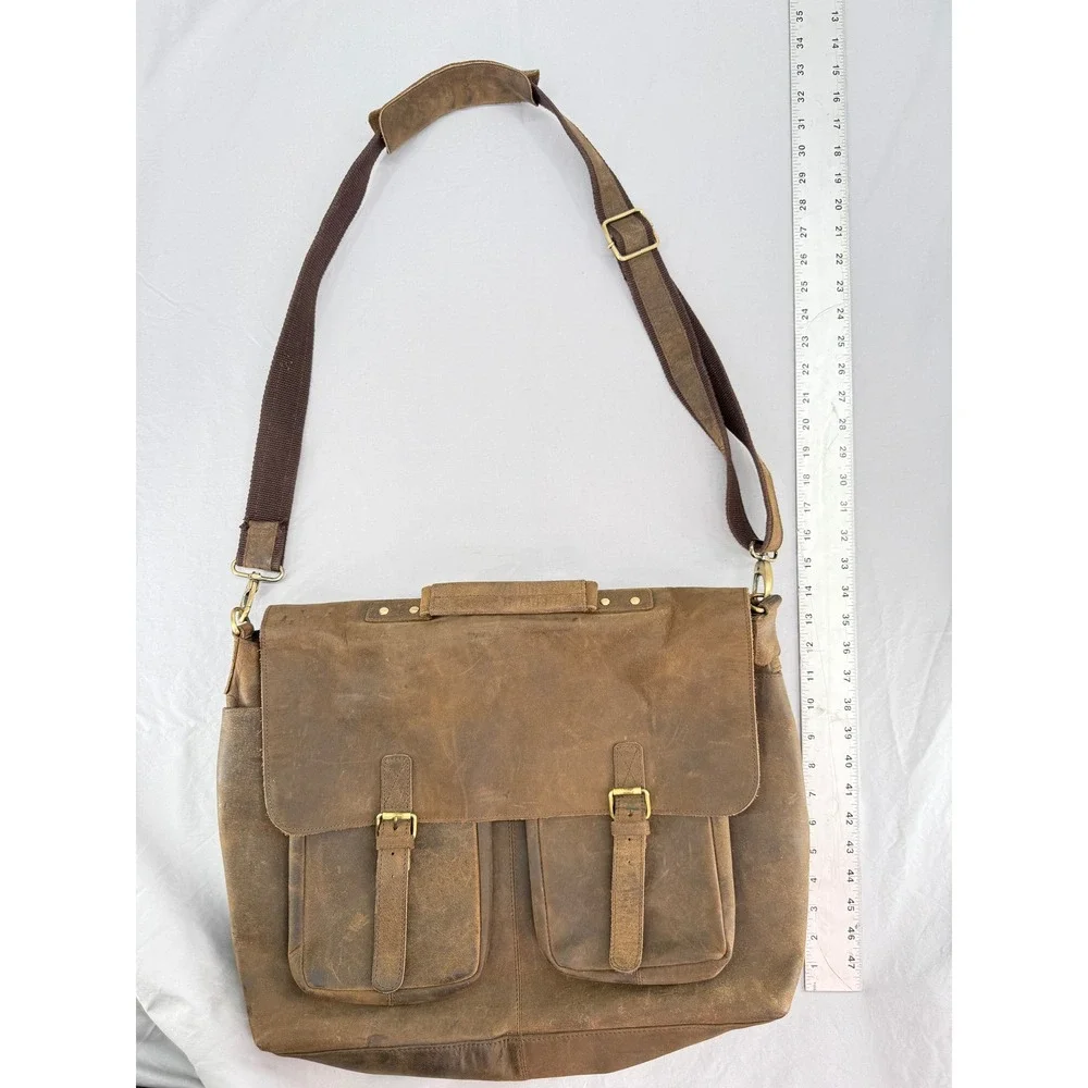 KomalC Brown Buffalo Leather Messenger Bag Distressed Laptop Satchel Briefcase